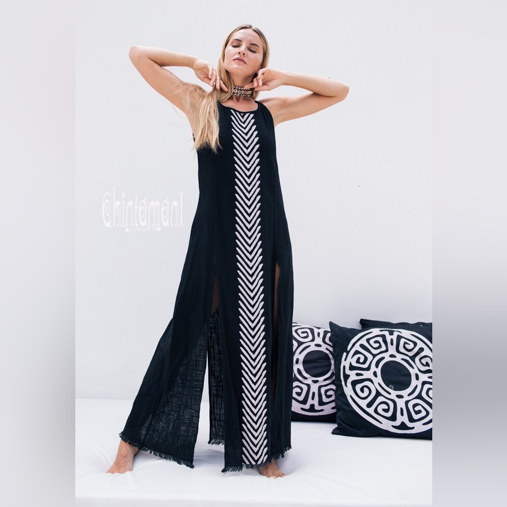 Chintamani Alchemi | Organic Cotton Corners Print Slit Maxi Dress M